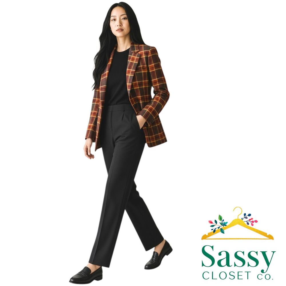 Talbots Curvy Black Side Zip Trousers 16 High Rise Stretch Straight Pants
